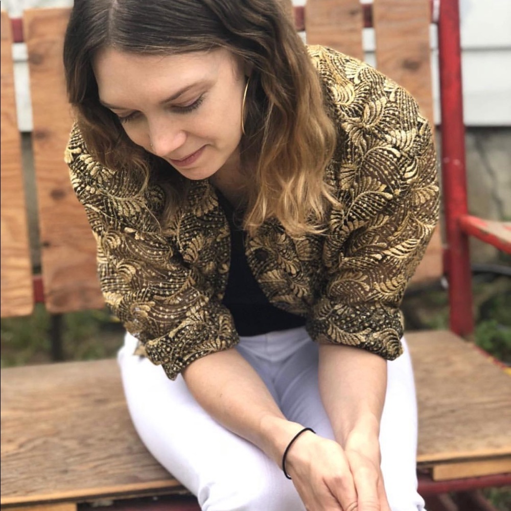 Vintage gold viscose cropped jacket